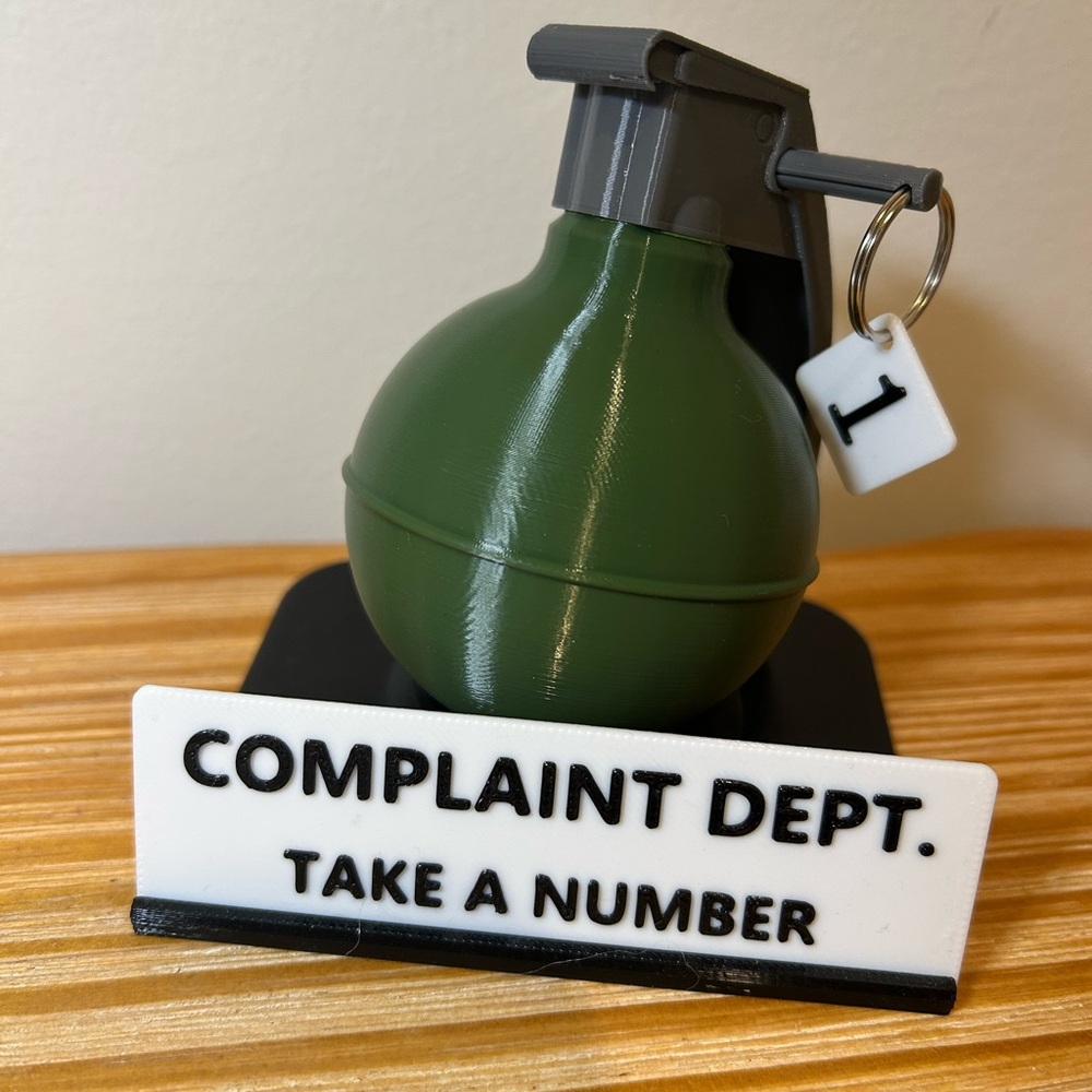 Novelty Grenade Desk Sign - Green and Gray